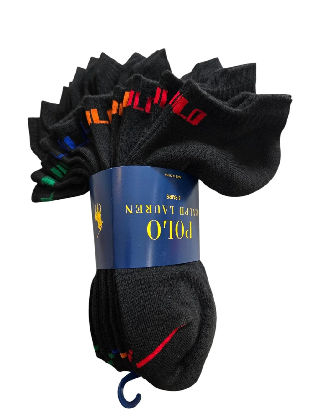 Polo Ralph Lauren Mens Quarter Crew Socks Black Multicolored 6 Pack NWT